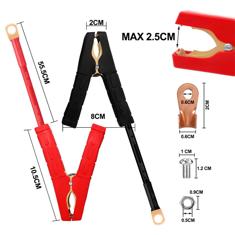 HuaLiSiJi Car Crocodile Clip Cable 8AWG 10mm² Crocodile Clip with