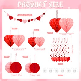 Valentine's Day Decoration, 17 Pieces Valentine's Day Decoration, Marriage Proposal Decoration, Engagement Decoration, Romantic Decoration, Red Honeycomb Hanging, Heart Decoration, Used for Wedding