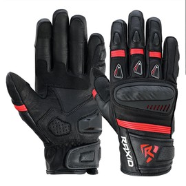 RAXID New Motorbike Unisex All season Short Protective Rider Gloves Breathable Touchscreen Sports Road Racing Motorcross Leather Gloves Highly Water Resistant CE Approved Men Women (BLACK/BLACK, L)