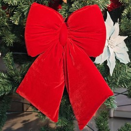 Christmas Red Velvet Bow Ornament – made of soft plush velvet with cotton filling, feels like a pillow, vibrant in color and 3D puffy, perfect for decorating Christmas trees, gifts, and holiday home décor.:_Bow