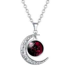 Caimeytie Women's Necklace Moon Pendant Constellation Zodiac Sign Glass Pendant, Glass