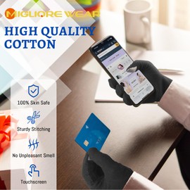 Migliore Wear 5 Pairs Cotton Gloves for Eczema,Touchscreen Black Cotton Gloves, Moisturising Gloves for Dry Hands, Hand Care, Jewelry Inspection, Eczema Gloves for Adults with 1 Free Wash Bag