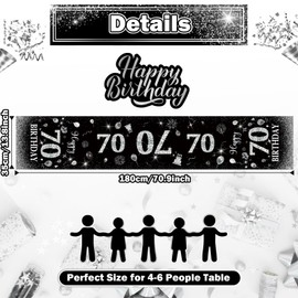 70th Birthday Decoration Man Table Runner 70th Birthday Black Silver Happy 70th Birthday Table Runner for 70 Years Old Women Him Her Anniversary Celebration Party Dinner Table Linen Table Decoration