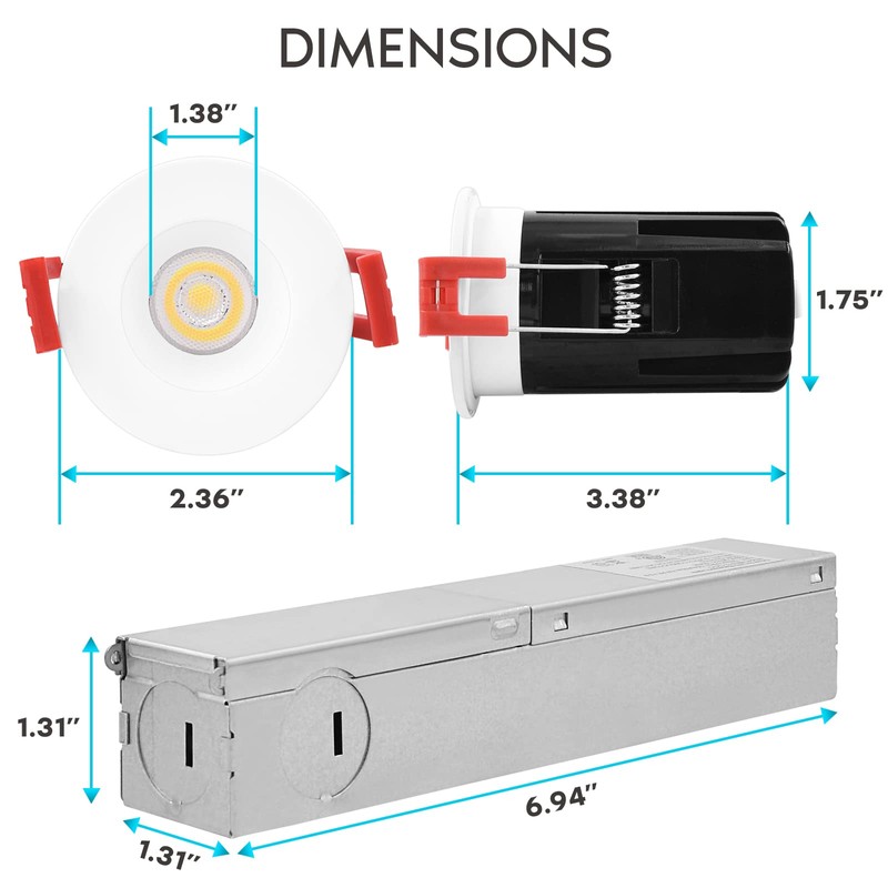LUXRITE 1 Inch LED Recessed Lighting with Junction Box, 7W,