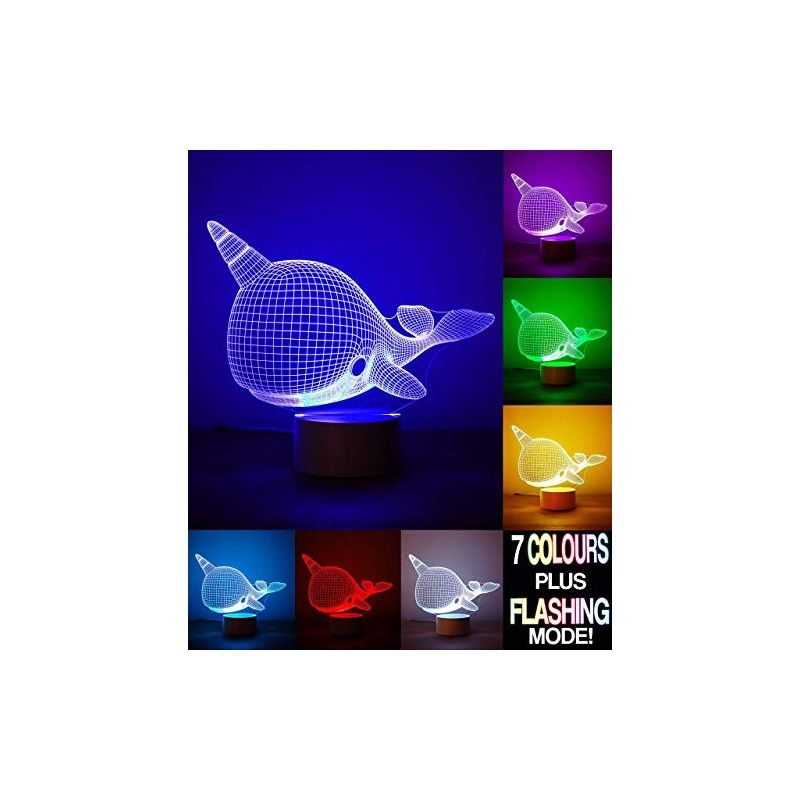 Narwhal 3D Optical Illusion Night Light, Touch Control, LED 7