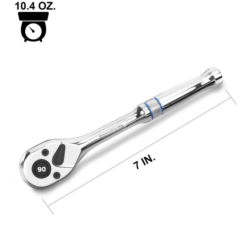 DURATECH 3/8-Inch Drive Ratchet, 90-Tooth Quick-release Ratchet Wrench, Reversible, Chrome