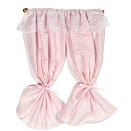 Melody Jane Dollhouse Pink Curtains on Rail Miniature Window Accessories