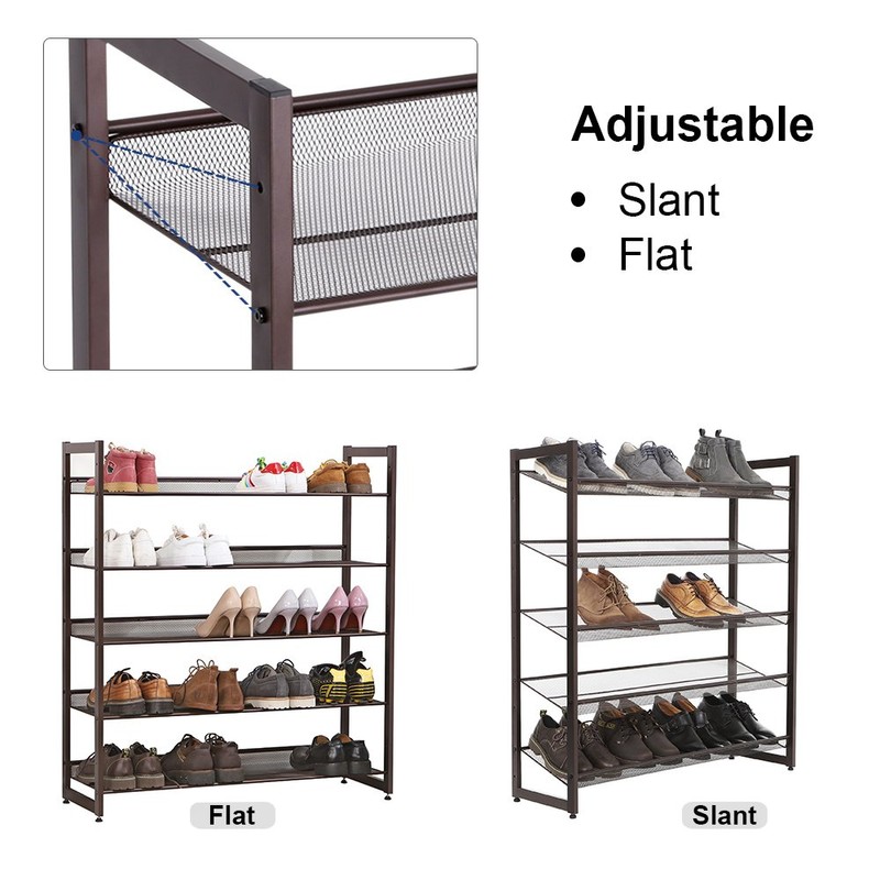 SONGMICS 5-Tier Metal Shoe Rack Adjustable to Flat or Slant