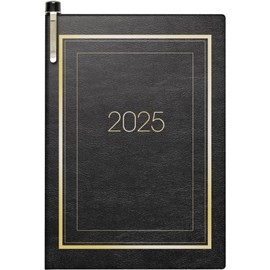 BRUNNEN Pocket Diary Model 713 (2025), 2 Pages = 1 Week, A7, 160 Pages, Soft Cover with Decorative Gold Edge, Black