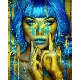 5D DIY Diamond Painting Kits for Adults, Girl with Body Painting Full Drill Round Diamond Cross Stitch Don't Talk Diamond Painting by Number Rhinestone Embroidery Arts Craft for Home Decor 12x16 inch