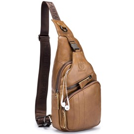 Cross body Bags for Men Leather Sling Bag Casual Daypacks Chest Bags Shoulder Bag Travel Hiking Backpacks (Brown)