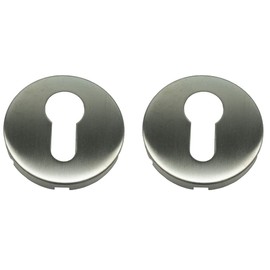 FELGNER Protective escutcheon for profile cylinders (1 pair), high-quality key escutcheon, sliding osette, for profile doors, round shape, stainless steel, matt