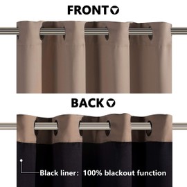 WONTEX 100% Blackout Curtains for Bedroom - Thermal Insulated Window Curtain Panels with Black Liner Backing, Noise Reducing and Sun Blocking Curtains for Living Room, Khaki, 52 x 45 inch, Set of 2