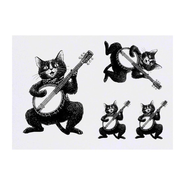 4 x 'Funny Cat Playing Banjo' Temporary Tattoos - Water