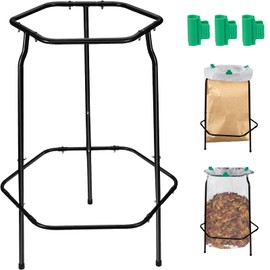 Aobiono Leaf Trash Bag Holder Stand, Garbage Bag Support Frame for 30-55 Gallon Lawn Bags, for Yard Kitchen Garden Outdoor Camping Waste, with Reusable Bag Clips, Heavy Duty (Black)