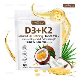 Gwynne Vitamina D3 10.000ui + K2 Mk-7 200mcg,2 En 1 Aceite De Coco Vírgen,apoyo Óseo,inmunológico Y Cardíaco,120 Cápsulas