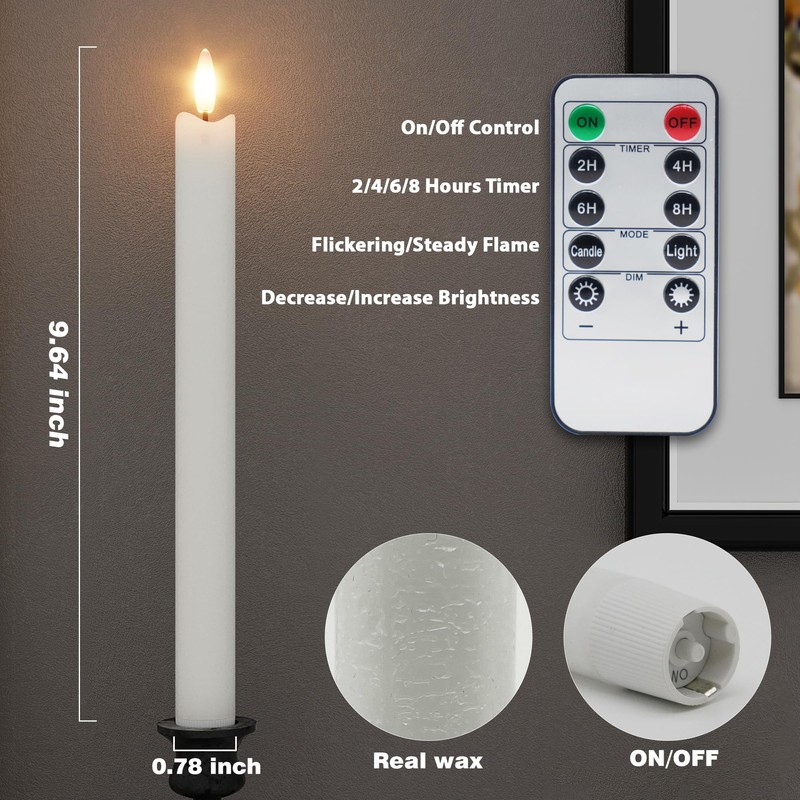 Patiphan Rechargeable Flameless Taper Candles with Charging Station, 6 Pcs