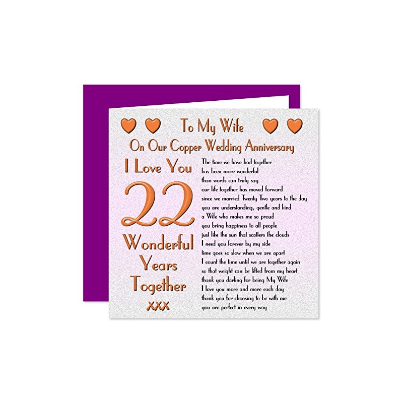 My Wife 22nd Wedding Anniversary Card - On Our Copper