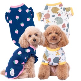 Pippo's Shop 2 Pack Dog T-Shirt Premium Peru Cotton – Fashionable and Cute, Pet Apparel Lightweight Stretch Puppy Shirt Soft Shirt Smooth Breathable Puppy's Clothes (Pawberry+Hedgehog Paws, Medium)