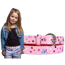 EANAGO Children's Belt for Children – Pink Shimmering Children's Belt with Colourful Hearts – Modern Belt for Girls between 3 and 12 Years – Children's Belt, pink