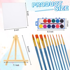 Crtiin 10 Set Canvas Boards with Easel for Painting Kit Include 10 Wood Easels 10 Pcs Canvases 10 Pcs Watercolor Paint and 100 Pcs Brushes Paint and Sip Kit Art Supplies for Adults(8 x 8 Inch)
