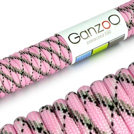 'Universal Survival Rope Made of tear-resistant Parachute Cord/Paracord 550 Core Rope Nylon, 550lbs, Total Length 15 m (50 ft): Pink/Black – Ganzoo