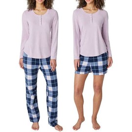 Eddie Bauer Women's 3-Piece Waffle Knit Pajama Set (Purple, Large)