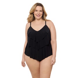 Aqua Green Women's Standard Triple Tier Tankini Top, Black