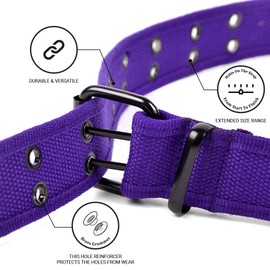 boxed-gifts Solid Color Military and Casual Canvas Belt, Double Grommet Unisex Belt for Men and Women - Purple
