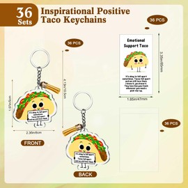 Siifert 36 Set Emotional Support Positive Taco Acrylic Keychain with Tassel Bulk Gift for Taco Lover Food Service Coworker