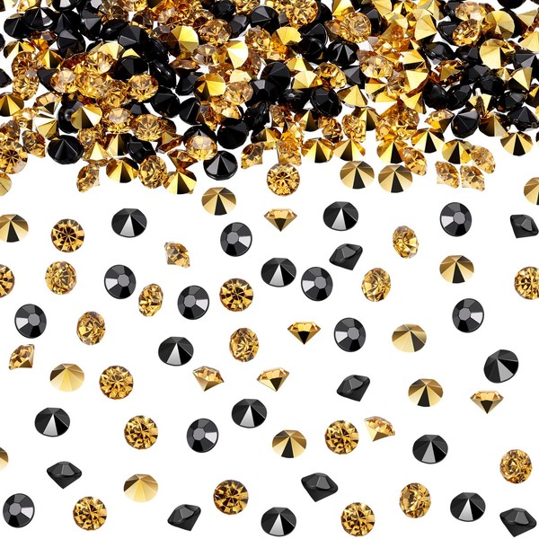 10000 Clear Wedding Table Scatter Confetti Crystals Acrylic Diamonds Rhinestones for Table Centerpiece Decorations Wedding Decorations Bridal Shower Decorations Vase Beads (Gold and Black, 4 mm)