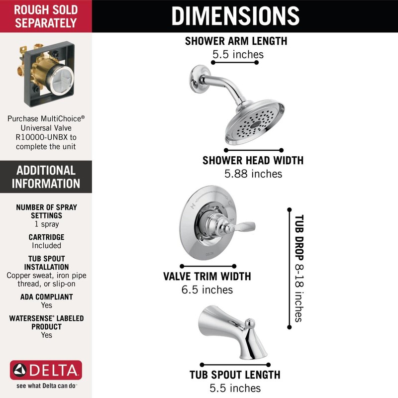 Delta Woodhurst 14 Series Bathtub and Shower Faucet Set, Chrome
