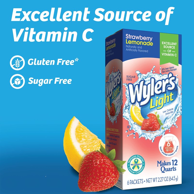 Wyler's Light Pitcher Packs, Water Drink Mix, Strawberry Lemonade,6 Pitcher