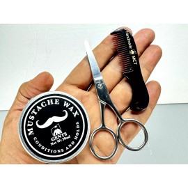 GBS Mustache Wax Fragrance Free 1oz grooming kit comb Scissors Gift Set Man XMAS-3PC