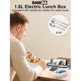 SOHIDA 1.8L+0.5L Heated Lunch Box for Men, 80W Electric Lunch Box with Long-handled Utensils for Adults, 12V/24V/110V Lonchera Eléctrica Portátil, Portable Food Warmer for Car/Truck/Office (White)
