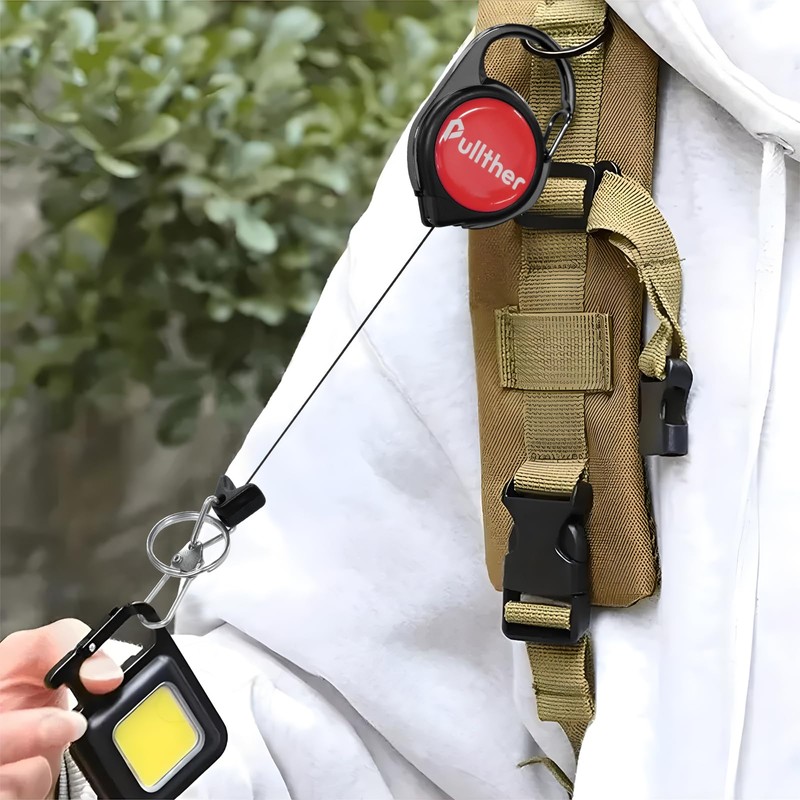 Pullther Reel Keychain Pin-on Reel Key Reel with Carabiner, Anti-loss