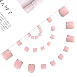 Handcess French False Toe Nails Pink Glossy Press on Toe Nail Ballerina Fake Toe Nails Full Cover Acrylic Toe Nail Art Tips for Women and Girls 24Pcs