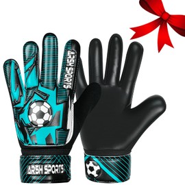Arsh Sports Soccer Goalie Gloves for Kids,Goalkeeper Gloves for Youth Boys Girls 4MM Latex Palm,Anti Slip,Super Gip Double Wrist Protection (Black-Cyan, Size 7 Suitable for Size S-M Adult)