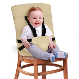 Portable High Chair by Baby Pick- Foldable High Chair for Travel with Adjustable Shoulder Straps- Compact Harness Seat for Babies & Toddlers- Easy to Use Washable Feeding Safety Seat (Beige)
