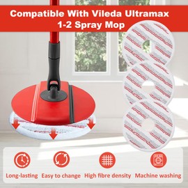 GFRED 3Pcs Mop Pads Replacement Compatible With Vileda Spin and Clean Floor Mop and Bucket Head Refills Microfiber For Cleaning Floor (Red)