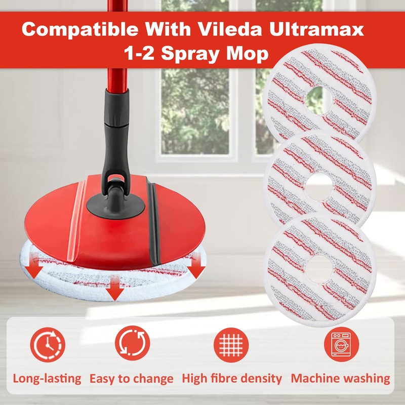 GFRED 3Pcs Mop Pads Replacement Compatible With Vileda Spin and