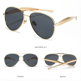 LASPOR Trendy Oversized Aviator Sunglasses for Women Men Metal Shades 70s Aviators Sun Glasses (Gold Frame/Black Lens)