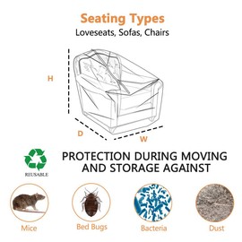 STARTWO Furniture Cover Plastic Bag Plastic Couch Cover Heavy Duty Water Resistant Thick Clear | Sofa Slipover for Moving and Long Term Storage 42”(Width) x 34”(Depth) x 42"(Height)