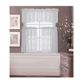 Molaxhome Bohemian Lace Valances for Windows Crochet Rustic Curtain Vintage Rod Pocket Curtain with Tassel for Bedroom Farmhouse Decor Awhite 29x36