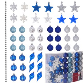 Christmas Balls Set of 49 PCS, Blue and Sillver Christmas Decorations Balls Snowflake Star, for Christmas Tree Ornaments, Holiday Party, Shatterproof Hanging Ball