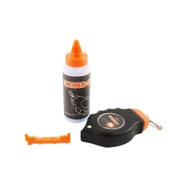 Kendo Chalk Line Set - 3 Piece - 30m Length - Stainless Steel Hook & Level - Blue Chalk Refill
