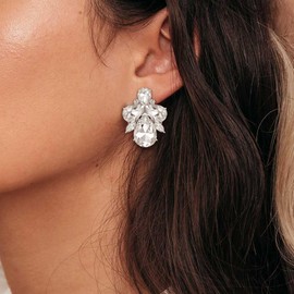 EVER FAITH Rhinestone Crystal Art Deco Stud Earrings Banquet Prom Sparkling Drop Marquise Earrings for Women Sapphire, Crystal