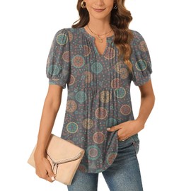 Anyally Womens Plus Size Summer Dressy Casual Blouse Puff Short Sleeve Tunic Tops Pleated T-Shirts for Work, XL Black-painted