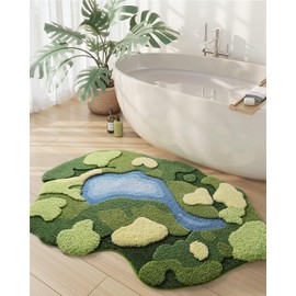 DEXI Moss Bath Mat, Ultra Thick Soft Green Bathroom Rug, Water Absorbent Non Slip Microfiber Rugs for Shower Floor, Sink, Bedroom, Home Accessories Decor, 24x43, Moss Green