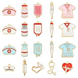 Stiesy 40 Pcs 20 Styles Medical Theme Enamel Charms Nurse Cap Stethoscope Heartbeat Pendants Charm Metal Bracelet Charms for Jewelry Making Crafting DIY Necklace Earring Presents